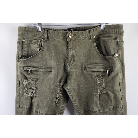Eighth Dstrkt Jeans Mens 40x33 Green Distressed Biker Denim - Picture 2 of 12
